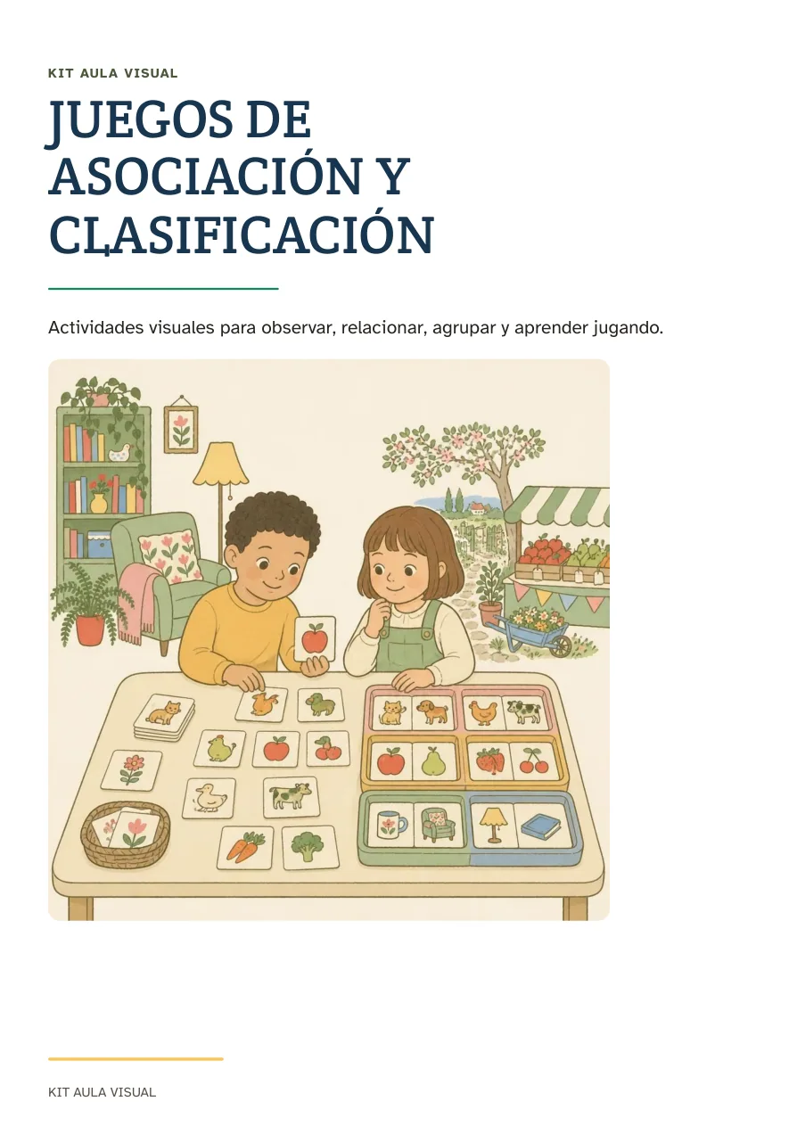 Portada del cuaderno de juegos de asociación y clasificación